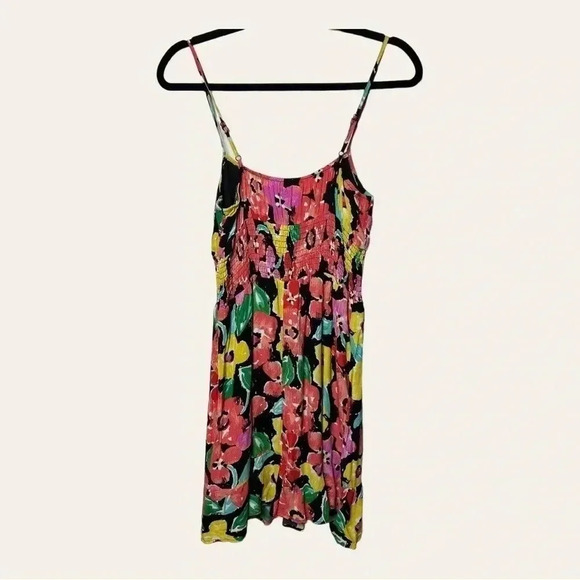 0097. Gb FLORAL MINI DRESS SMOCKING BACK ADJUSTABLE SPAGHETTI STRAPS SIZE SM - Picture 7 of 9